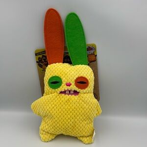 Fuggler Rancid Rabbit Yellow Plush Dog Toy Squeaker NWT Funny Ugly Monster